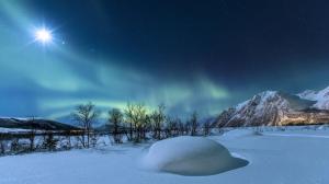 Norway, winter, night, stars, snow, mountains wallpaper thumb