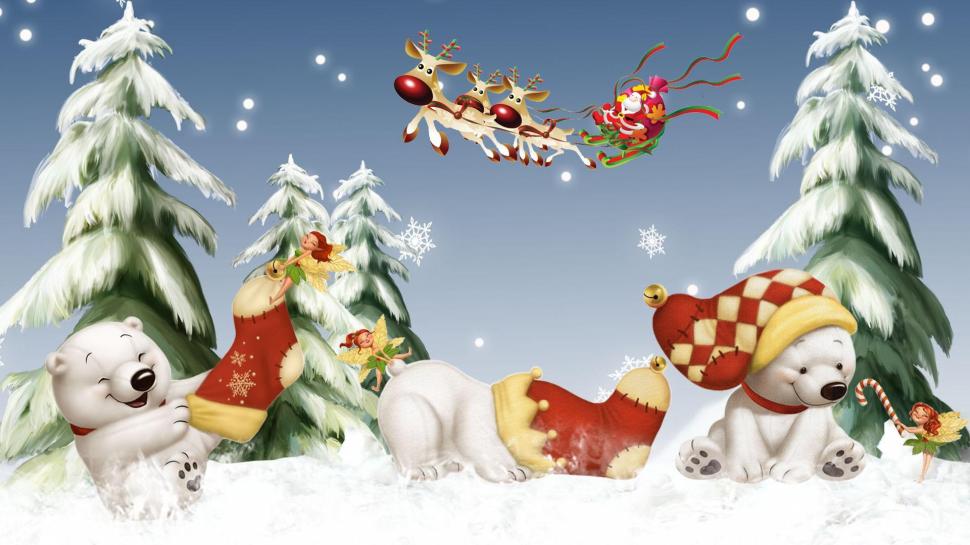 Polar Bear Christmas wallpaper,firefox persona HD wallpaper,polar bears HD wallpaper,sleigh HD wallpaper,reindeer HD wallpaper,christmas HD wallpaper,santa claus HD wallpaper,whimsical HD wallpaper,feliz navidad HD wallpaper,1920x1080 wallpaper