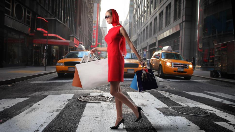 Woman In A Red Dress Shopping In Nyc wallpaper,street HD wallpaper,shopping HD wallpaper,red dress HD wallpaper,woman HD wallpaper,3d & abstract HD wallpaper,1920x1080 wallpaper