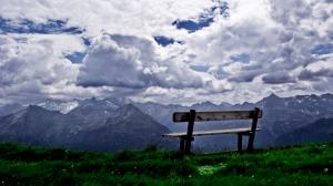 Bench Clouds Landscape Mountains HD wallpaper thumb