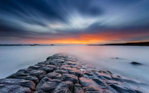 Rocks Stones Sunset Ocean HD wallpaper thumb