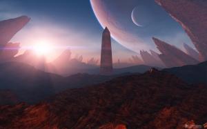 Tower CG Planets Alien Landscape Sunlight HD wallpaper thumb