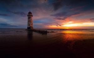Beach Lighthouse At Sunset wallpaper thumb