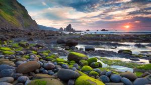Rocks Stones Moss Sunset Coast Ocean HD wallpaper thumb