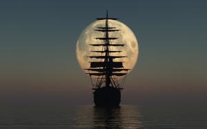 Moon, Ship, Sailing Ship, Sea wallpaper thumb