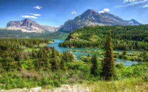Montana, USA, park, trees, mountains, river, clouds wallpaper thumb