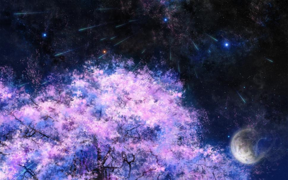 Art painting, cherry trees, space, meteor shower wallpaper,Art HD wallpaper,Painting HD wallpaper,Cherry HD wallpaper,Trees HD wallpaper,Space HD wallpaper,Meteor HD wallpaper,Shower HD wallpaper,1920x1200 wallpaper
