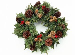 wreath, cones, needles, berries, christmas, holiday, attribute wallpaper thumb