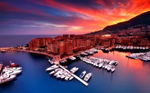 Buildings Ocean Harbor Boats Yacht Sunset Monaco HD wallpaper thumb