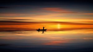 Lonely Fisherman At Sunset wallpaper thumb