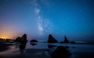 Stars Night Beach Rocks Stones HD wallpaper thumb