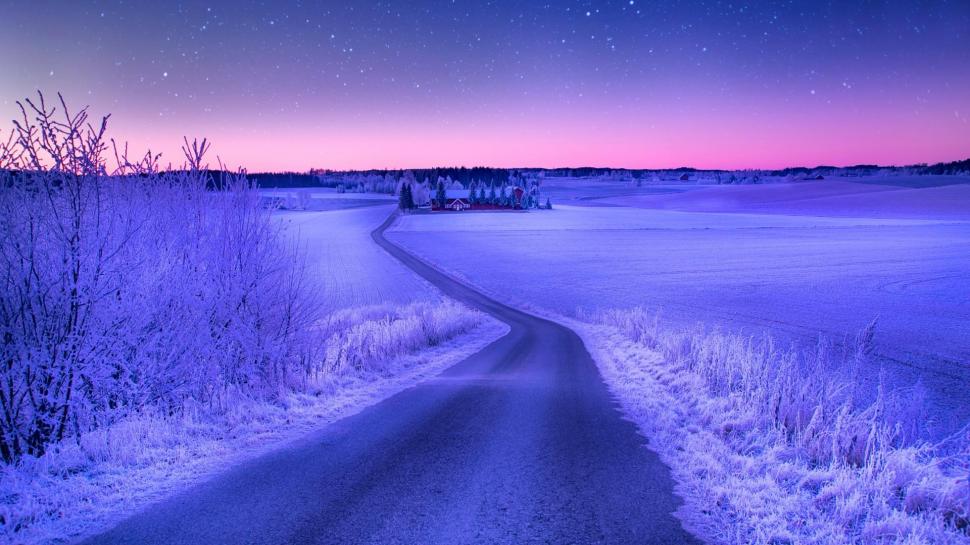Road, winter, sky, stars scenery wallpaper,road HD wallpaper,winter HD wallpaper,stars scenery HD wallpaper,1920x1080 wallpaper
