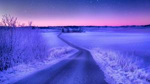 Road, winter, sky, stars scenery wallpaper thumb