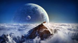 Dream clouds on the mountain and the planet wallpaper thumb