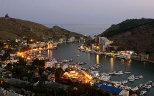 Balaklava, city, lights, dusk, buildings, sea, boat, night wallpaper thumb