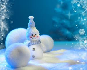 snowman, balls, snow, snowflakes, winter, new year, christmas wallpaper thumb