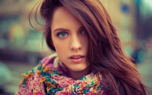Blue eyes beautiful girl, face, hair, sweater wallpaper thumb