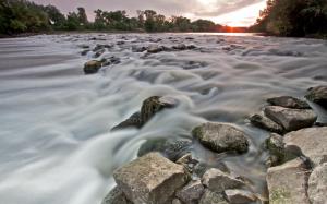 River Rocks Stones Timelapse Sunset HD wallpaper thumb