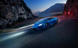 Lamborghini Huracan blue supercar speed, night wallpaper thumb
