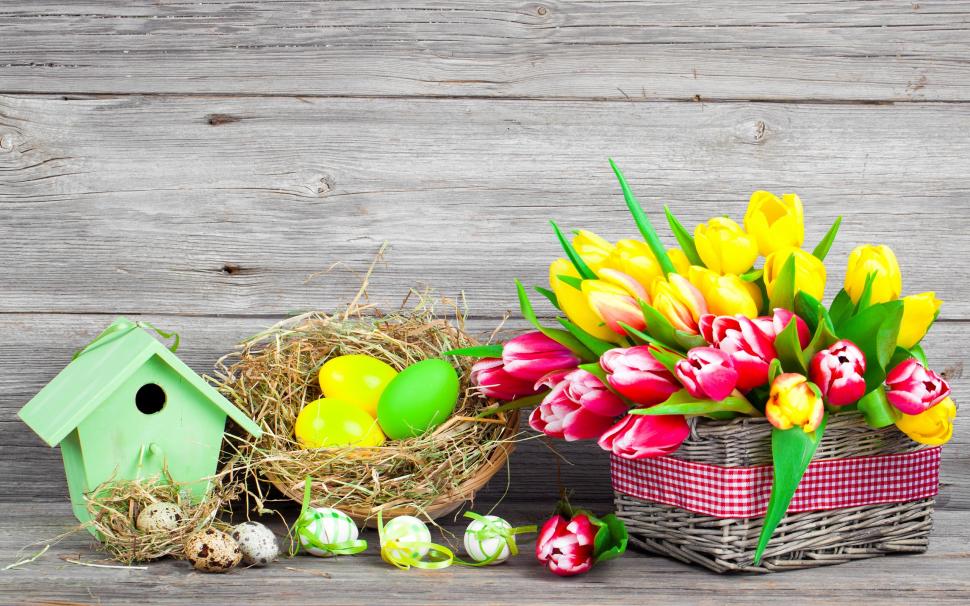 Easter, spring, flowers, eggs, colorful, red and yellow tulips wallpaper,Easter HD wallpaper,Spring HD wallpaper,Flowers HD wallpaper,Eggs HD wallpaper,Colorful HD wallpaper,Red HD wallpaper,Yellow HD wallpaper,Tulips HD wallpaper,2560x1600 wallpaper