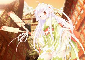 Anime Girls, Yukata, White Hair, Original Characters, Winking wallpaper thumb