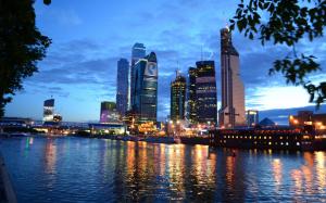 Moscow City, night, river, buildings, lights wallpaper thumb
