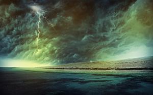 Lightning Storm Rain Clouds Ocean Beach HD wallpaper thumb