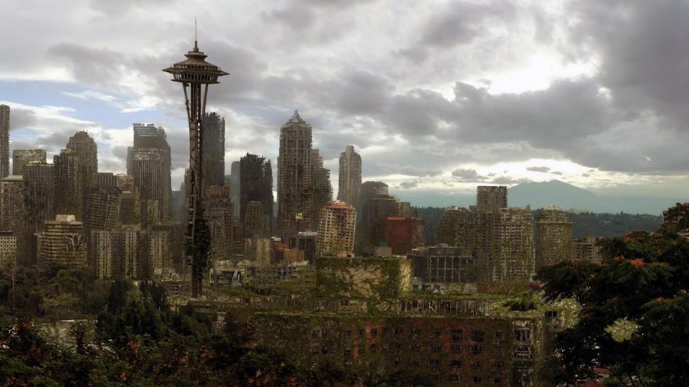 Seattle, Apocalyptic, City, Buildings wallpaper,seattle HD wallpaper,apocalyptic HD wallpaper,city HD wallpaper,buildings HD wallpaper,2560x1440 wallpaper