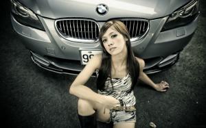 BMW 5 series car, asian girl wallpaper thumb