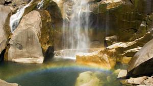 Waterfall Rainbow Rocks Stones HD wallpaper thumb