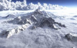 Mountains rising from fog wallpaper thumb