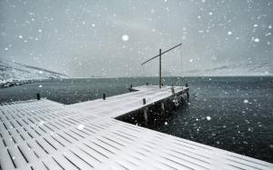 Dock Snow Winter Lake HD wallpaper thumb
