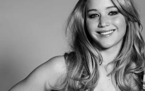 Jennifer Lawrence, Actress, Women, Smiling, Monochrome, Long Hair wallpaper thumb