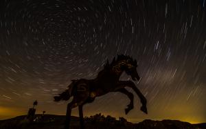 Statue Horse Night Stars Galaxy Milky Way Timelapse HD wallpaper thumb