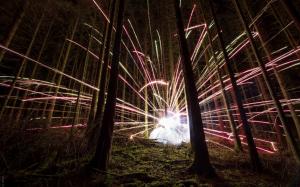 Trees Forest Night Sparks Timelapse Explosion Fireworks HD wallpaper thumb