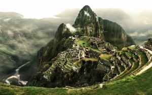 Machu Picchu Mountains Clouds Jungle Ruins HD wallpaper thumb