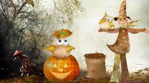 Scarecrow Owls Halloween wallpaper thumb