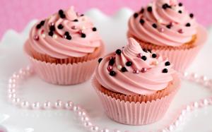Dessert, cupcakes, cream, pink, pearls wallpaper thumb
