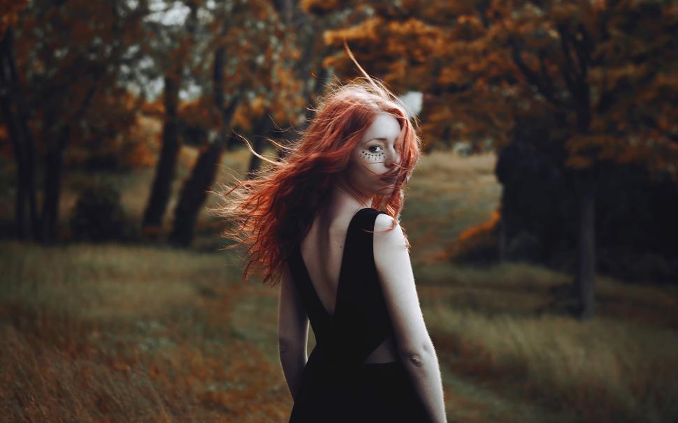 Red hair girl look back, wind wallpaper | girls | Wallpaper Better