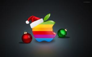 Rainbow colors Apple logo, Christmas balls and hat wallpaper thumb