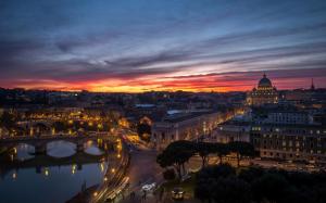 Rome Vatican City Night Sunset Panorama Houses Buildings Reflection Photo Background wallpaper thumb