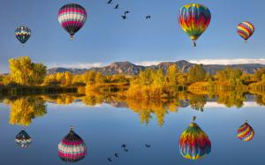 Flying Air Ballons Reflections HD wallpaper thumb