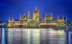 Budapest, Hungary, city night, parliament building, lighting, river wallpaper thumb