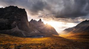 Yukon, Canada, mountains, pond, sunset, clouds, dusk wallpaper thumb