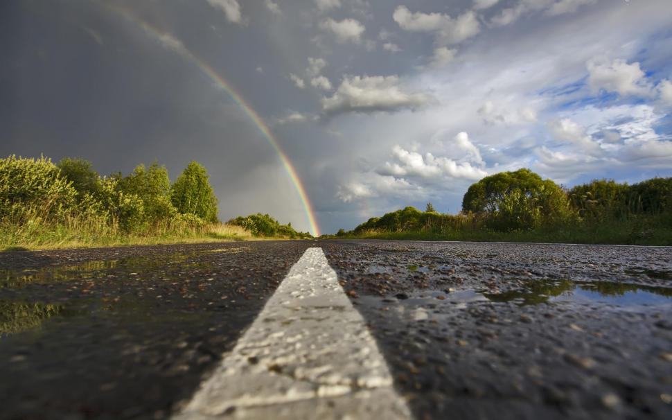 Rainbow at the end of the road wallpaper,photography HD wallpaper,2560x1600 HD wallpaper,cloud HD wallpaper,rainbow HD wallpaper,road HD wallpaper,2560x1600 wallpaper
