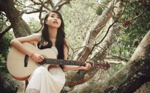 White dress girl, asian, guitar wallpaper thumb