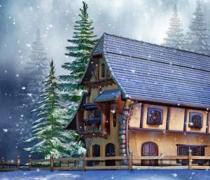 Houses Winter Fir Snow Fence 3D Graphics wallpaper thumb
