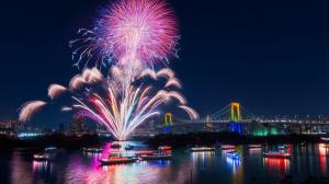 Tokyo, city, fireworks, beautiful night, bay, bridge, illumination, Japan wallpaper thumb
