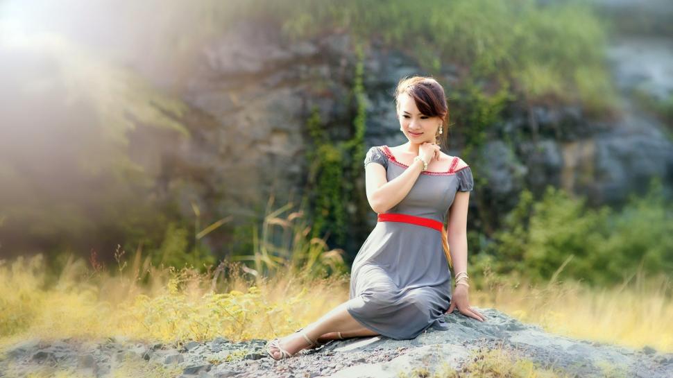 Gray dress girl, Asian, summer, bokeh wallpaper,Gray HD wallpaper,Dress HD wallpaper,Girl HD wallpaper,Asian HD wallpaper,Summer HD wallpaper,Bokeh HD wallpaper,1920x1080 wallpaper