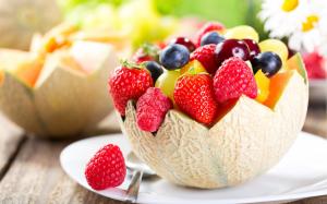 Delicious fruits, melon, strawberries, raspberries, cherries wallpaper thumb